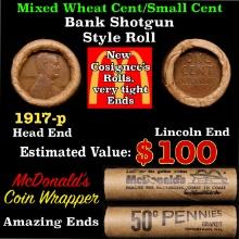 Lincoln Wheat Cent 1c Mixed Roll Orig Brandt McDonalds Wrapper, 1917-p end, Wheat other end