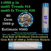 BU Shotgun Jefferson 5c roll, 1988-p 40 pcs Bank $2 Nickel Wrapper