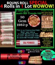 THIS AUCTION ONLY! BU Shotgun Lincoln 1c roll, 1982-p 50 pcs Plus THREE bonus random date BU roll! B