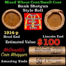 Lincoln Wheat Cent 1c Mixed Roll Orig Brandt McDonalds Wrapper, 1914-p end, Wheat other end