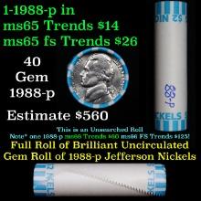 BU Shotgun Jefferson 5c roll, 1988-p 40 pcs Bank $2 Nickel Wrapper