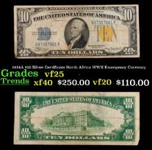 1934A $10 Silver Certificate North Africa WWII Emergency Currency Grades vf+