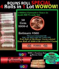 THIS AUCTION ONLY! BU Shotgun Lincoln 1c roll, 2009-d Cabin 50 pcs Plus THREE bonus random date BU r