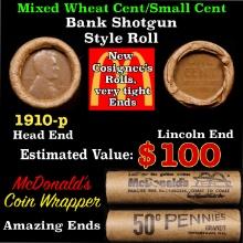 Lincoln Wheat Cent 1c Mixed Roll Orig Brandt McDonalds Wrapper, 1910-p end, Wheat other end