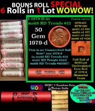 THIS AUCTION ONLY! BU Shotgun Lincoln 1c roll, 1979-d 50 pcs Plus FIVE bonus random date BU roll! Ba