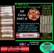 THIS AUCTION ONLY! BU Shotgun Lincoln 1c roll, 1997-d 50 pcs Plus one bonus random date BU roll! Ban