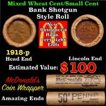 Lincoln Wheat Cent 1c Mixed Roll Orig Brandt McDonalds Wrapper, 1918-p end, Wheat other end