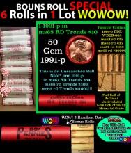 THIS AUCTION ONLY! BU Shotgun Lincoln 1c roll, 1991-p 50 pcs Plus FIVE bonus random date BU roll! Ba