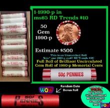 THIS AUCTION ONLY! BU Shotgun Lincoln 1c roll, 1990-p 50 pcs Plus one bonus random date BU roll! Ban