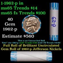 BU Shotgun Jefferson 5c roll, 1962-p 40 pcs Bank $2 Nickel Wrapper