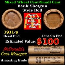 Lincoln Wheat Cent 1c Mixed Roll Orig Brandt McDonalds Wrapper, 1911-p end, Wheat other end