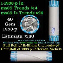 BU Shotgun Jefferson 5c roll, 1988-p 40 pcs Bank $2 Nickel Wrapper