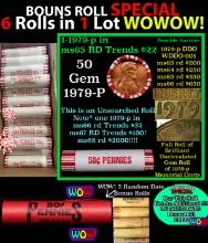 THIS AUCTION ONLY! BU Shotgun Lincoln 1c roll, 1979-p 50 pcs Plus THREE bonus random date BU roll! B