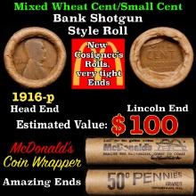 Lincoln Wheat Cent 1c Mixed Roll Orig Brandt McDonalds Wrapper, 1916-p end, Wheat other end