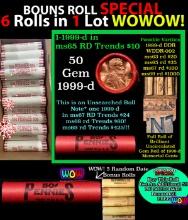 THIS AUCTION ONLY! BU Shotgun Lincoln 1c roll, 1999-d 50 pcs Plus FIVE bonus random date BU roll! Ba