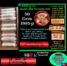 THIS AUCTION ONLY! BU Shotgun Lincoln 1c roll, 1995-p 50 pcs Plus one bonus random date BU roll! Ban