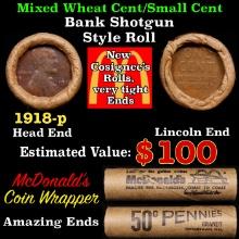 Lincoln Wheat Cent 1c Mixed Roll Orig Brandt McDonalds Wrapper, 1918-p end, Wheat other end