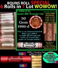 THIS AUCTION ONLY! BU Shotgun Lincoln 1c roll, 1996-d 50 pcs Plus THREE bonus random date BU roll! B