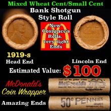 Lincoln Wheat Cent 1c Mixed Roll Orig Brandt McDonalds Wrapper, 1919-s end, Wheat other end