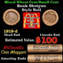 Lincoln Wheat Cent 1c Mixed Roll Orig Brandt McDonalds Wrapper, 1919-d end, Wheat other end