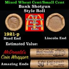 Small Cent Mixed Roll Orig Brandt McDonalds Wrapper, 1921-p Lincoln Wheat end, Wheat other end, 50c