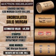 High Value! - Covered End Roll - Marked "Unc Morgan Reserve" - Weight shows x20 Coins (FC)