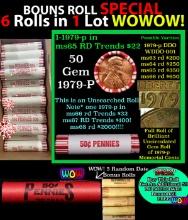 THIS AUCTION ONLY! BU Shotgun Lincoln 1c roll, 1979-p 50 pcs Plus FIVE bonus random date BU roll! Ba