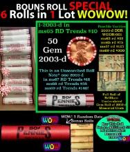 THIS AUCTION ONLY! BU Shotgun Lincoln 1c roll, 2003-d 50 pcs Plus THREE bonus random date BU roll! B