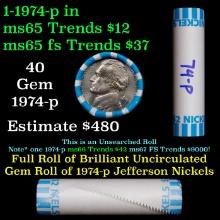 BU Shotgun Jefferson 5c roll, 1974-p 40 pcs Bank $2 Nickel Wrapper