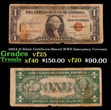 1935A $1 Silver Certificate Hawaii WWII Emergency Currency Grades vf+