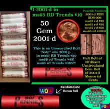 THIS AUCTION ONLY! BU Shotgun Lincoln 1c roll, 2001-d 50 pcs Plus one bonus random date BU roll! Ban