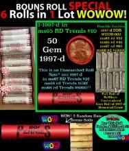 THIS AUCTION ONLY! BU Shotgun Lincoln 1c roll, 1997-d 50 pcs Plus THREE bonus random date BU roll! B