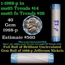 BU Shotgun Jefferson 5c roll, 1988-p 40 pcs Bank $2 Nickel Wrapper