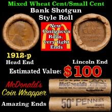 Lincoln Wheat Cent 1c Mixed Roll Orig Brandt McDonalds Wrapper, 1912-p end, Wheat other end