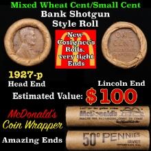 Lincoln Wheat Cent 1c Mixed Roll Orig Brandt McDonalds Wrapper, 1927-p end, Wheat other end