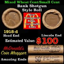 Lincoln Wheat Cent 1c Mixed Roll Orig Brandt McDonalds Wrapper, 1918-d end, Wheat other end