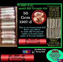 THIS AUCTION ONLY! BU Shotgun Lincoln 1c roll, 1997-d 50 pcs Plus one bonus random date BU roll! Ban