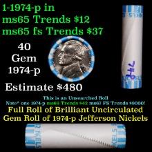 BU Shotgun Jefferson 5c roll, 1974-p 40 pcs Bank $2 Nickel Wrapper