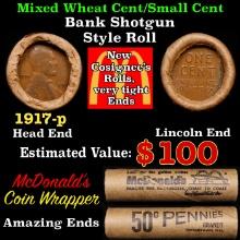 Lincoln Wheat Cent 1c Mixed Roll Orig Brandt McDonalds Wrapper, 1917-p end, Wheat other end