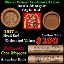 Lincoln Wheat Cent 1c Mixed Roll Orig Brandt McDonalds Wrapper, 1917-s end, Wheat other end