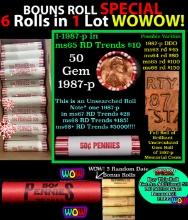 THIS AUCTION ONLY! BU Shotgun Lincoln 1c roll, 1987-p 50 pcs Plus THREE bonus random date BU roll! B