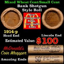 Lincoln Wheat Cent 1c Mixed Roll Orig Brandt McDonalds Wrapper, 1914-p end, Wheat other end