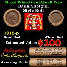 Lincoln Wheat Cent 1c Mixed Roll Orig Brandt McDonalds Wrapper, 1918-p end, Wheat other end