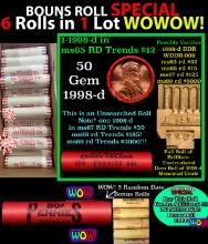 THIS AUCTION ONLY! BU Shotgun Lincoln 1c roll, 1998-d 50 pcs Plus THREE bonus random date BU roll! B