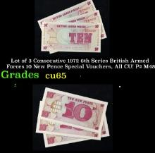 Lot of 3 Consecutive 1972 6th Series British Armed Forces 10 New Pence Special Vouchers, All CU! P#