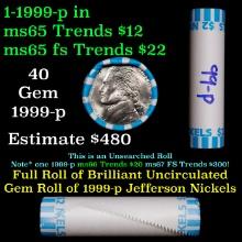 BU Shotgun Jefferson 5c roll, 1999-p 40 pcs Bank $2 Nickel Wrapper