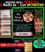 THIS AUCTION ONLY! BU Shotgun Lincoln 1c roll, 2003-p 50 pcs Plus FIVE bonus random date BU roll! Ba