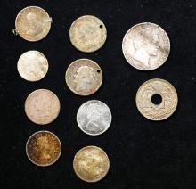 Group of 10 Coins/Tokens, 2x Canada 10c, 2x 1/4 Gulden, 1/2 Gulden, 2x 10 Centavos, Canada 5c, Venez