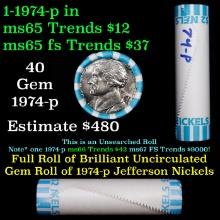 BU Shotgun Jefferson 5c roll, 1974-p 40 pcs Bank $2 Nickel Wrapper