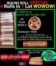 THIS AUCTION ONLY! BU Shotgun Lincoln 1c roll, 2005-d 50 pcs Plus THREE bonus random date BU roll! B